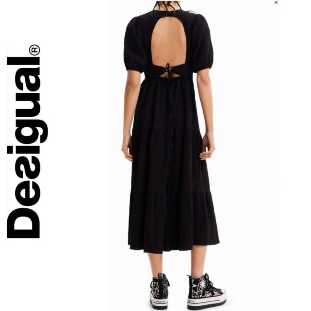 NWT Desigual open back midi stretchy Tencel Lyocell dress, size XL